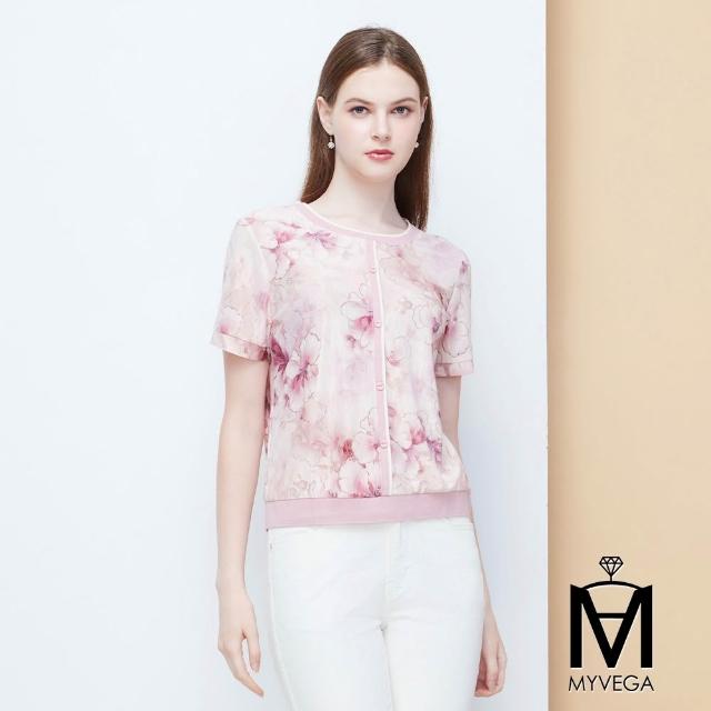 【MYVEGA 麥雪爾】MA水彩花卉印花金絲勾邊上衣-二款任選(日系/女上衣/棉T/長袖)