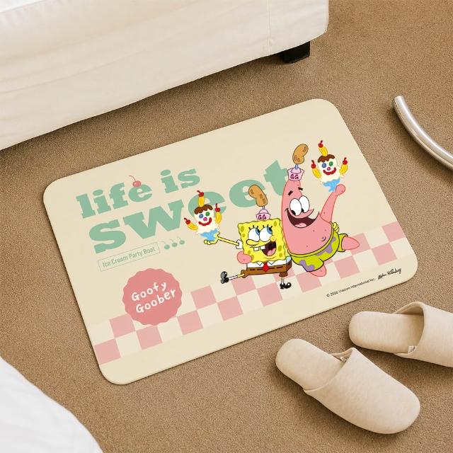 【SpongBob 海綿寶寶】2條組-比奇堡居民吸水皮革止滑地墊-(海綿寶寶 路人魚 派大星 0.4公分特薄)