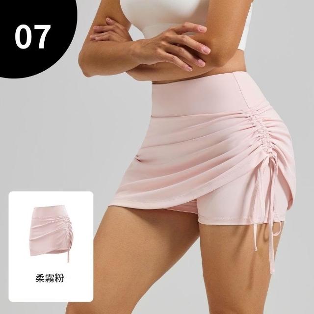【巴黎精品】現貨+預購 瑜珈褲假兩件運動短裙抽縐高腰緊身褲內搭褲(防走光速乾健身跑步女短褲子7色f1aa12)