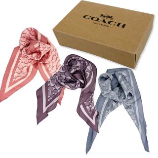 【COACH】C LOGO 100%蠶絲三角絲巾領巾禮盒(多色選一)