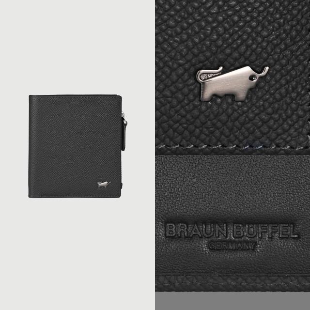 【BRAUN BUFFEL 德國小金牛】HOMME-ZW 6卡直立拉鍊零錢袋短夾-多色任選(BF599-325-BK/NY) 錢包送禮推薦