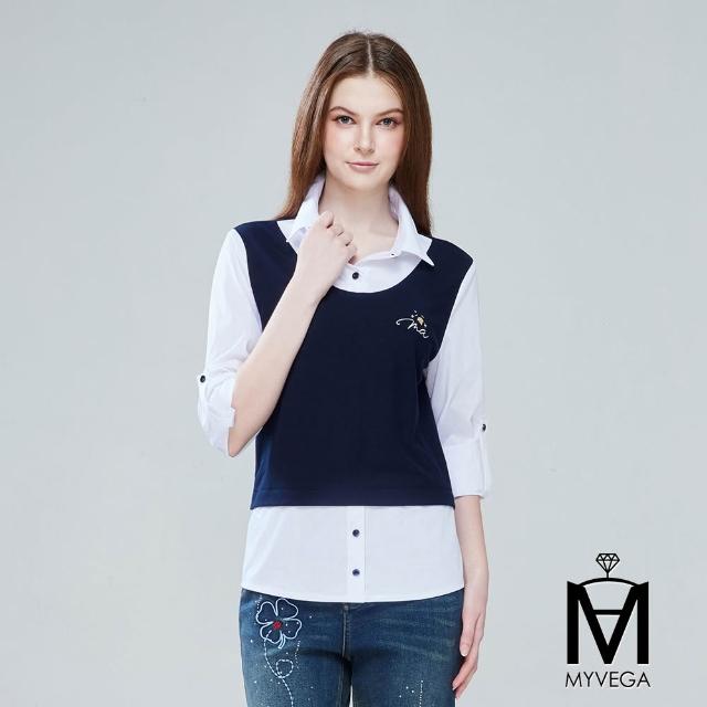 【MYVEGA 麥雪爾】MA異材質拼接條紋/假兩件針織/造型披肩上衣-多款任選(日系/女上衣/棉T/長袖)