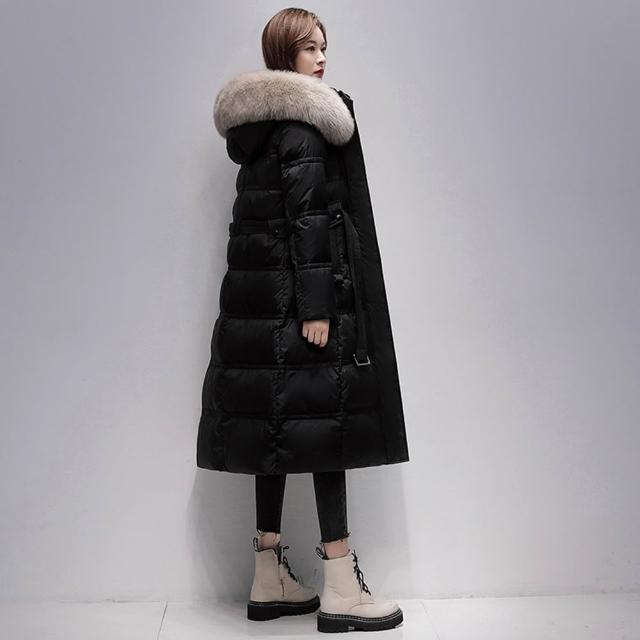 【巴黎精品】現貨限搶 真羽絨衣90%白鴨絨真狐狸毛領羽絨外套(連帽寬鬆中長版女夾克3款多色a1do6 B)