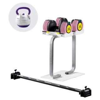 【BYZOOM FITNESS】七龍珠Z10kg啞鈴(魔人普烏款)+22.6kg壺鈴(弗力札款)+啞鈴專用架(白)+Easy Bar槓鈴桿(黑)