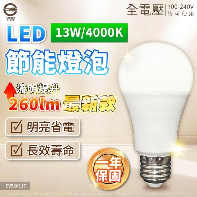 【Everlight 億光】10入 2026最新款 LED 13W 高光效 最新戰鬥版 全電壓 球泡燈 E27燈泡(黃光/自然光/白光)