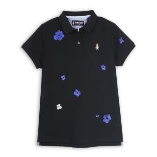 【Hush Puppies】女裝 POLO衫 配色刺繡花朵POLO衫 (黑色 / 64201102)