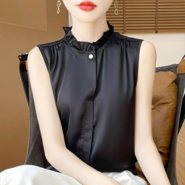 【巴黎精品】現貨限搶 頂級法式絲質上衣緞面背心名媛絲綢冰絲襯衫天絲無袖女T恤(純色3款a1iz25 C)