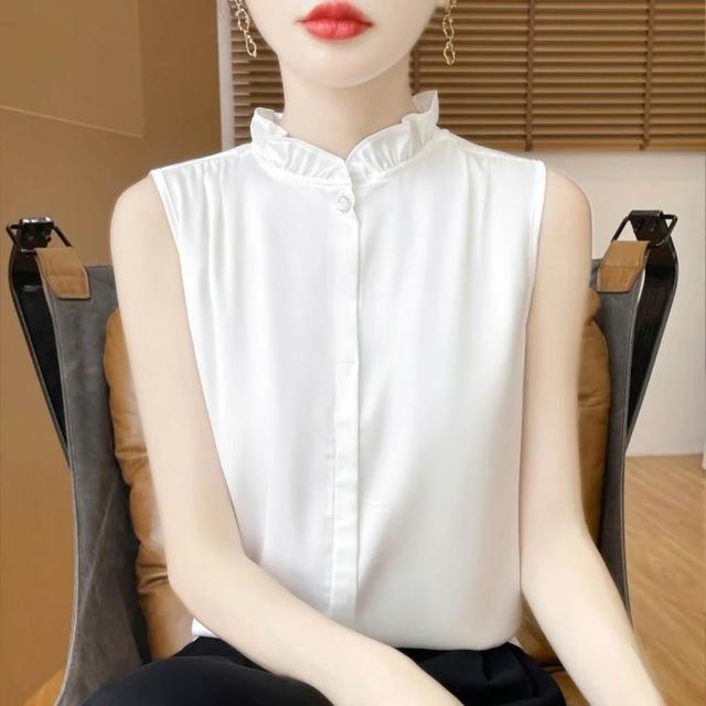 【巴黎精品】現貨限搶 頂級法式絲質上衣緞面背心名媛絲綢冰絲襯衫天絲無袖女T恤(純色3款a1iz25 C)