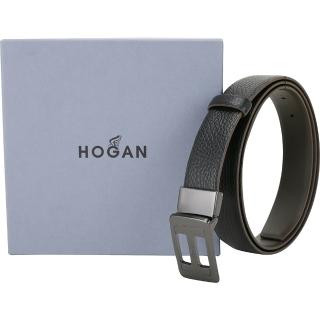 【HOGAN】H 30mm 金屬方框荔紋牛皮腰帶(黑色 皮帶 真皮 皮件)
