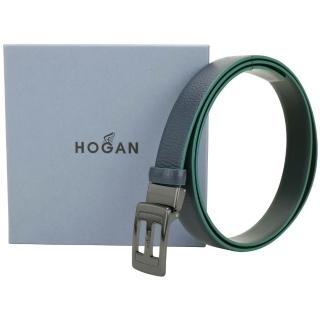【HOGAN】H 30mm 金屬方框荔紋牛皮腰帶(深藍色 皮帶 真皮 皮件)