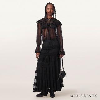 【ALLSAINTS】MAGGIE 多層蕾絲薄紗拼接長裙-黑 W100RF(常規版型)
