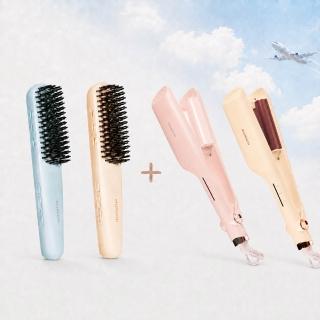 【MUNICHI 沐尼黑】直髮梳＋36MM蛋捲夾(MR.QQ1＋MR.36MM)旅行組/國際電壓/水波紋/波浪夾/負離子