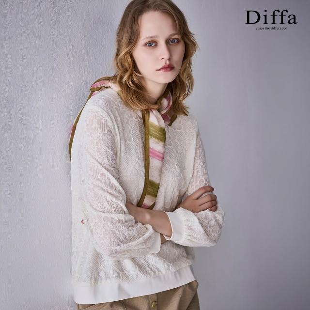 【Diffa】圓領蕾絲花長袖針織衫-女