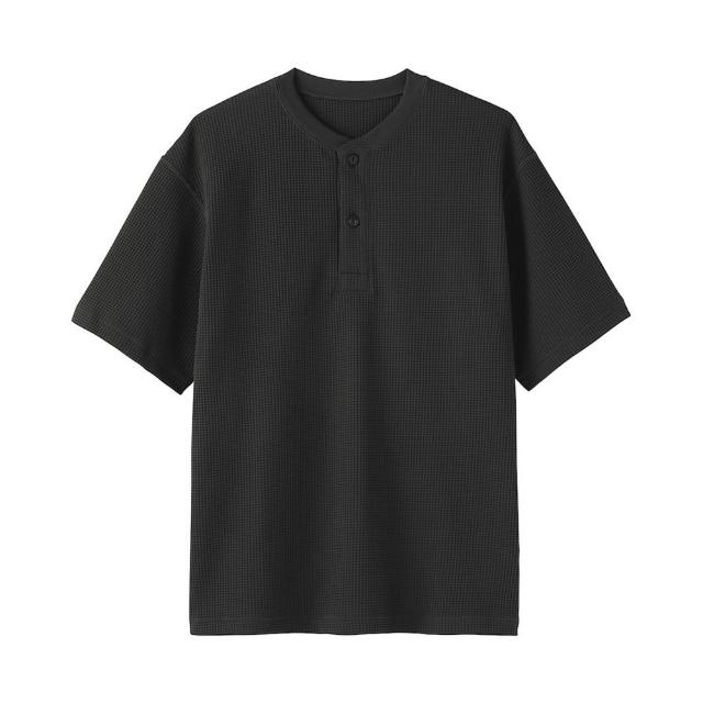 【MUJI 無印良品】男鬆餅紋亨利領短袖T恤(象牙白/深灰/煙燻綠/暗藍)