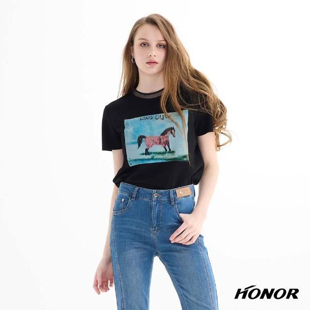 【HONOR 山形屋】水彩馬圖印花短袖上衣-白/黑