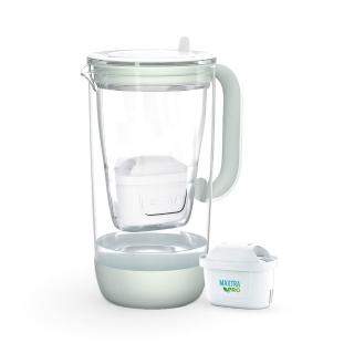 【BRITA】官方直營 60周年限定版玻璃濾水壺(淺綠)(內含1入濾芯& 矽膠底座)