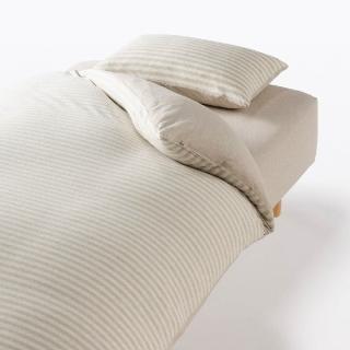 【MUJI 無印良品】棉天竺被套/S (混米橫紋/混棕橫紋/混深藍橫紋/混灰橫紋) 成品尺寸:W145×L205 cm 附拉鍊