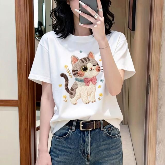 【LANNI 藍尼】現貨 買一送一 卡通印花寬鬆圓領T恤(女裝/短袖上衣/休閒/百搭/日系/通勤)