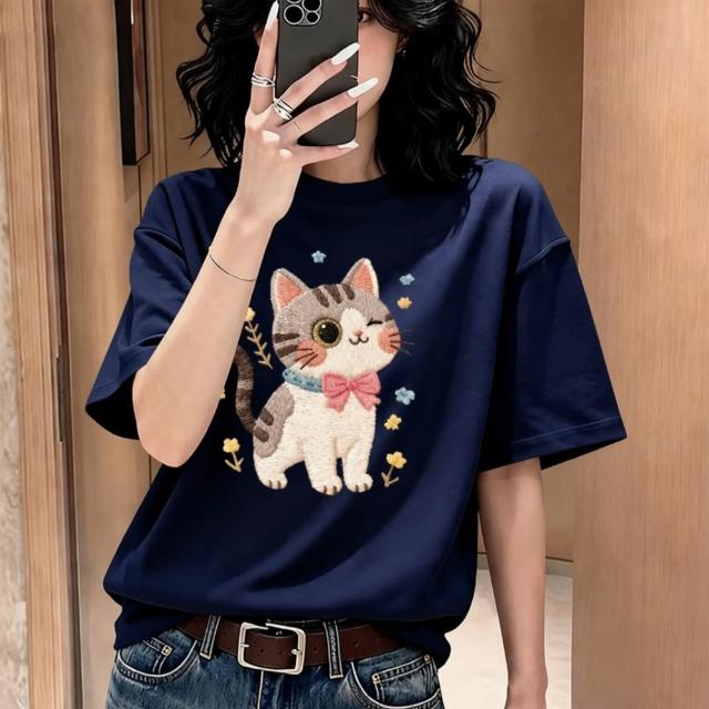 【LANNI 藍尼】現貨 買一送一 卡通印花寬鬆圓領T恤(女裝/短袖上衣/休閒/百搭/日系/通勤)