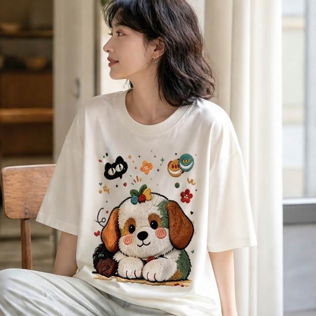【LANNI 藍尼】現貨 買一送一 卡通印花寬鬆圓領T恤(女裝/短袖上衣/休閒/百搭/日系/通勤)