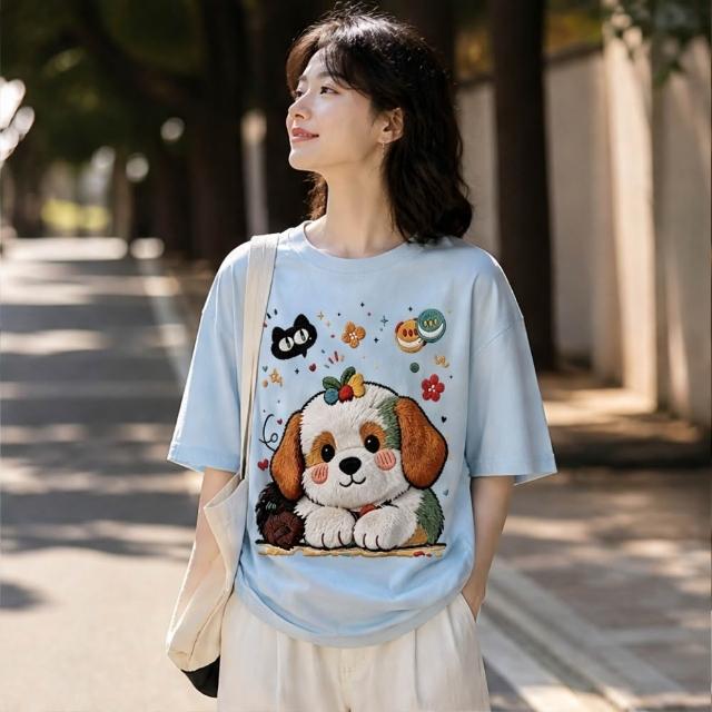 【LANNI 藍尼】現貨 買一送一 卡通印花寬鬆圓領T恤(女裝/短袖上衣/休閒/百搭/日系/通勤)
