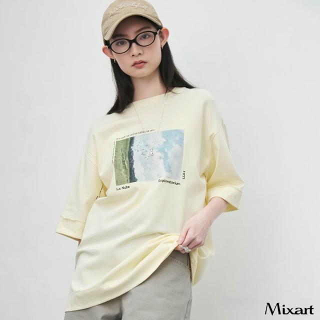 【Mixart】寬版  T恤  視覺敘事 秋意風景印花寬版T恤(共三色)