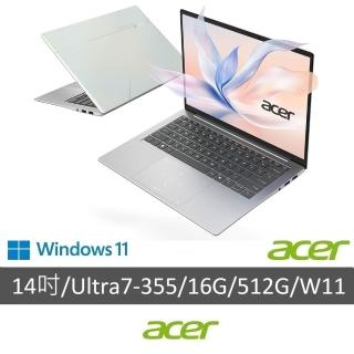 【Acer 宏碁】14吋Ultra 7 AI OLED輕薄筆電-白(Swift Edge/SFE14-I51-70L4/Ultra7-355/16G/512G/W11/999g)