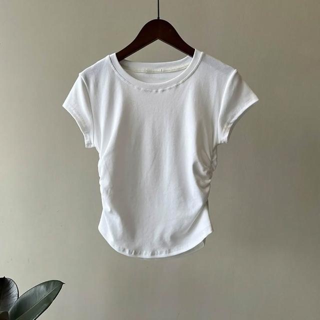 【D.studio】韓版顯瘦收腰短版上衣 衣服 女裝 t恤 短袖t恤 上衣 T701