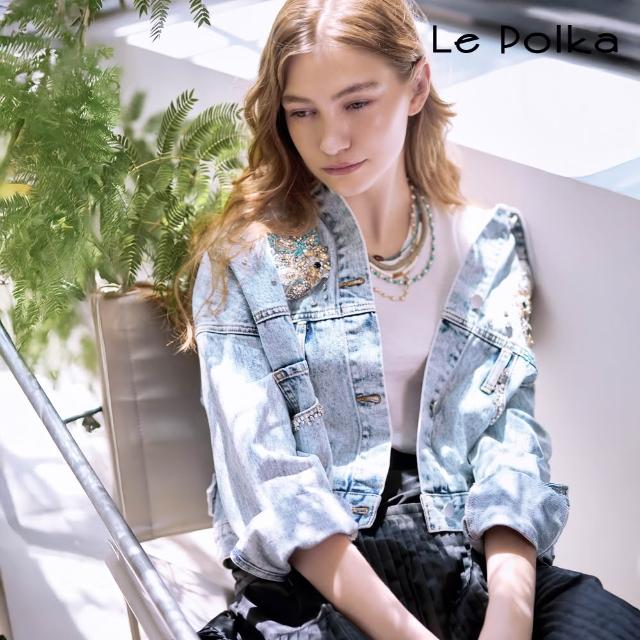 【Le Polka】繡花鑽飾牛仔外套-女(丹寧)