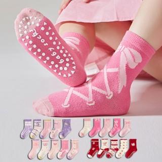 【橘魔法】(5雙一組)女孩花紋防滑點膠短襪 中筒襪 襪子 童襪 女童 兒童 止滑襪 童裝 大紅 過年