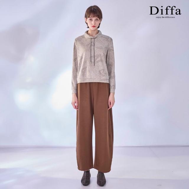 【Diffa】雨滴織紋抽繩長袖針織衫-女
