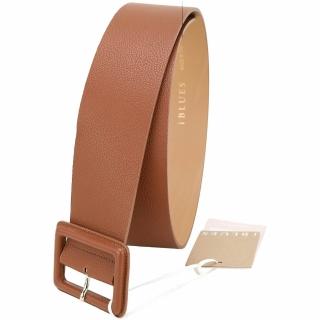 【MaxMara】i BLUES 皮帶 JUNIOR 棕色荔枝紋皮革方釦寬版腰帶/腰封(義大利精品)