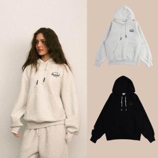 【Herschel】官方直營 男款 女款 素面LOGO長袖帽T 淺灰色/深藍色