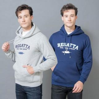 【Regatta Club】立體刺繡厚磅長袖連帽上衣 (百貨男裝/帽T/日常休閒運動/二色任選)
